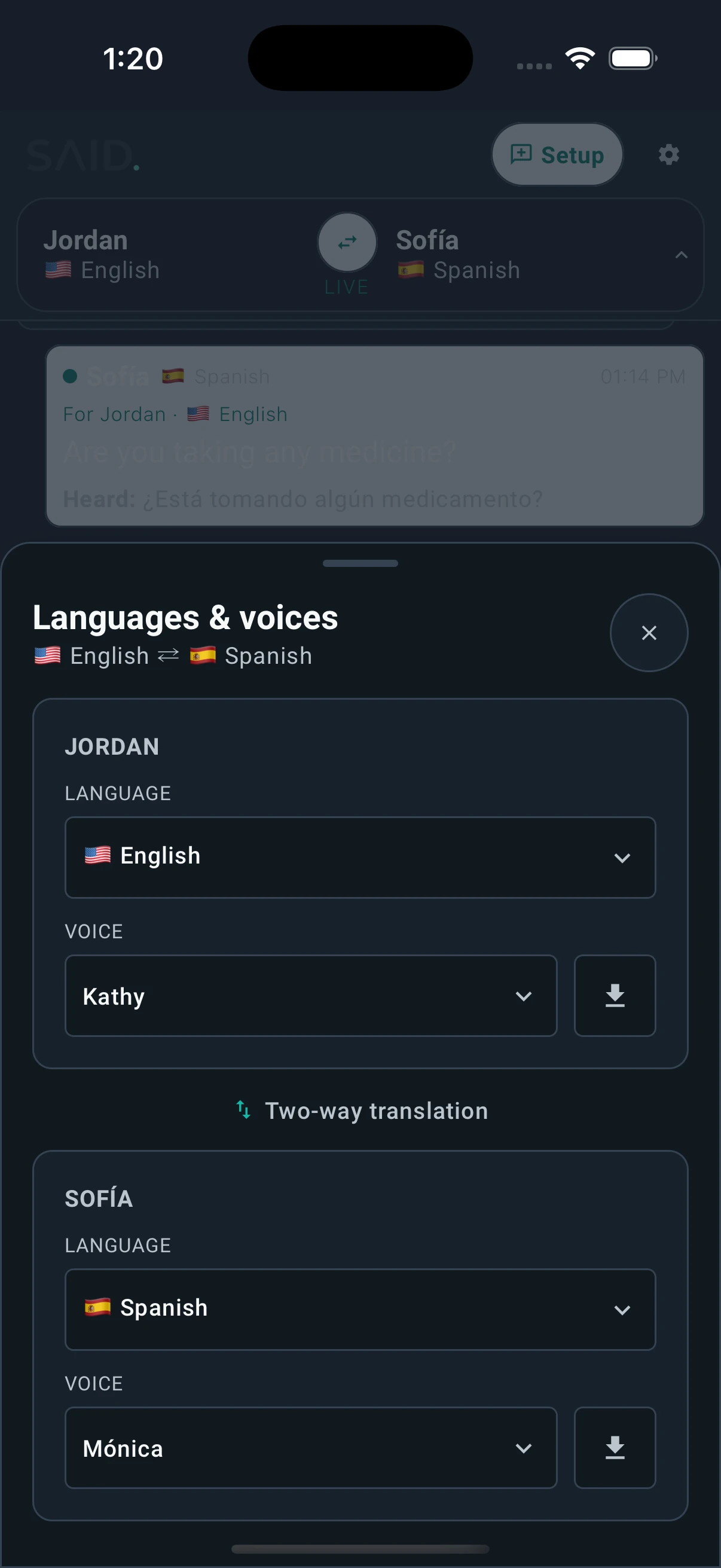 SAID language and voice settings